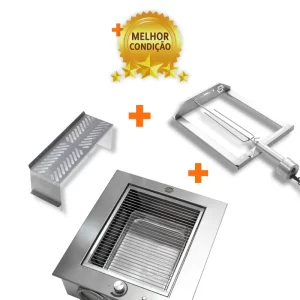 Churrasqueira de Embutir a Gás Diamante Inox 304 Com Kit Espeto e 2° Andar